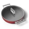 Smeg Sauteuse Aluminium Antiadhésive 28 Cm Rouge Mat Avec Couvercle En Verre Trempé