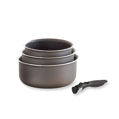 Set 3 Casseroles Anti-adhésives Effet Pierre Et Manche Amovible 4 Set 3 Casseroles Anti-adhésives Effet Pierre Et Manche Amovible – Image 2