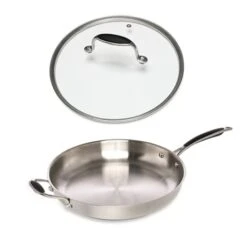 Lot Poêle Tout Inox Et Couvercle Verre 32 Cm Excell'Inox