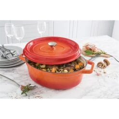 Cocotte En Fonte Orange Ovale 33 Cm 6 L -Silikomart Cuisine Boutique 213261 2 5 Cocotte en fonte orange ovale 33 cm 6 L Mathon