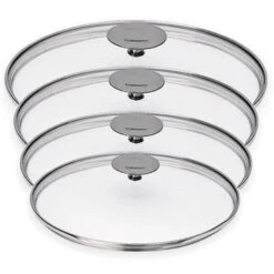 4 Couvercles Verre Cristel Platine 14 à 20 Cm