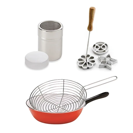 Lot Poêle à Friture + Moules Rosaces + Saupoudreuse 3 Lot Poêle à Friture + Moules Rosaces + Saupoudreuse