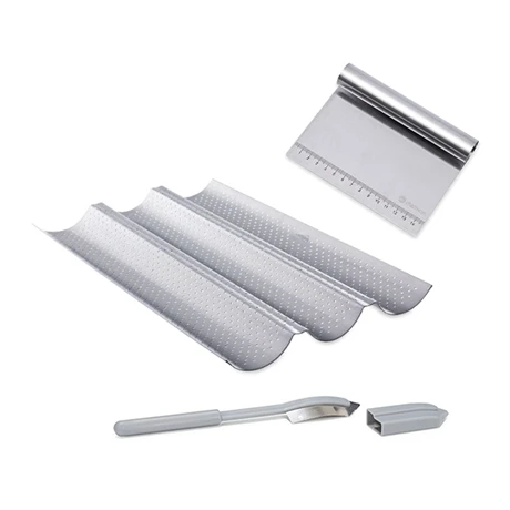 Kit Faire Son Pain : Plaque à Baguettes + Coupe Pâte+ Incisette 3 Kit Faire Son Pain : Plaque à Baguettes + Coupe Pâte+ Incisette