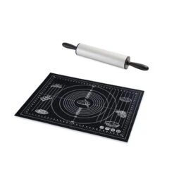 Lot Tapis De Pâtisserie Multi-diamètres Et Rouleau Anti-adhérent 45 Cm