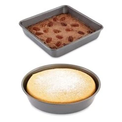 Lot 2 Moules à Manqué Rond Et Carré Acier Revêtement Antiadhérent 23 Cm